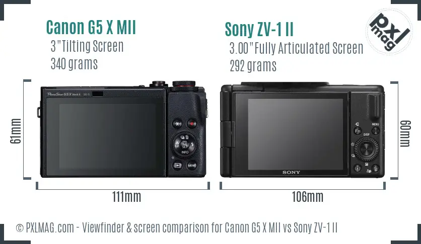 Canon G5 X MII vs Sony ZV-1 II Screen and Viewfinder comparison