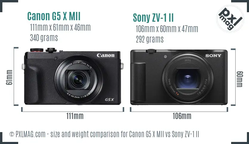 Canon G5 X MII vs Sony ZV-1 II size comparison