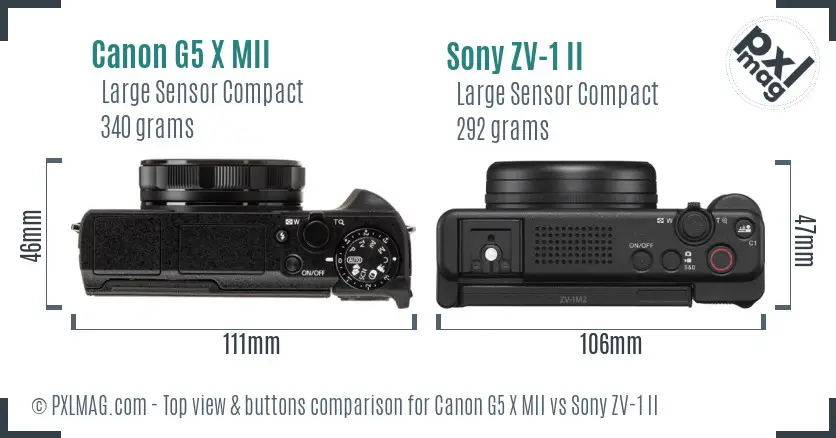 Canon G5 X MII vs Sony ZV-1 II top view buttons comparison