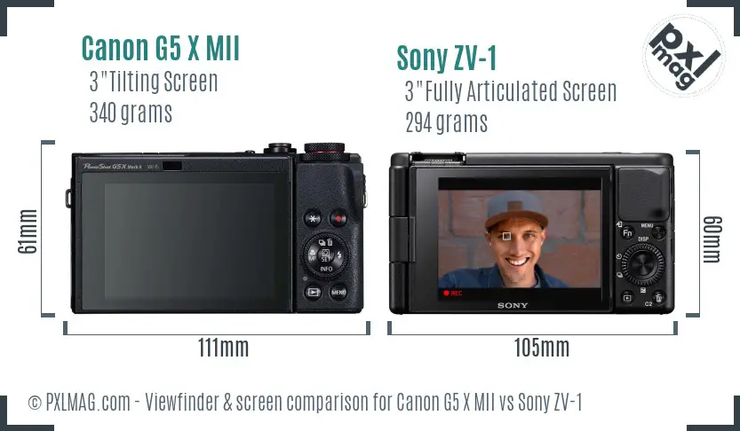 Canon G5 X MII vs Sony ZV-1 Screen and Viewfinder comparison