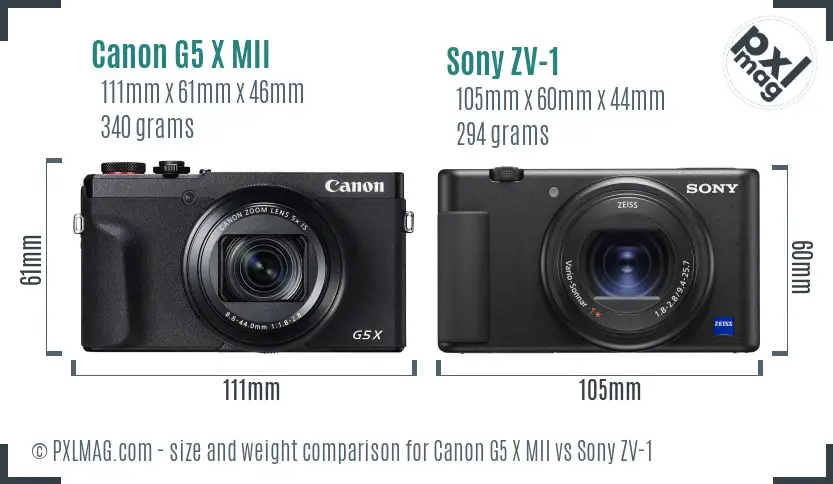 Canon G5 X MII vs Sony ZV-1 size comparison