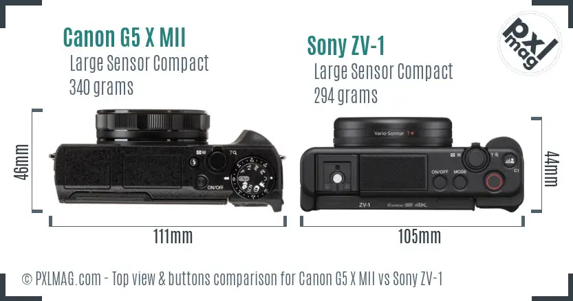 Canon G5 X MII vs Sony ZV-1 top view buttons comparison