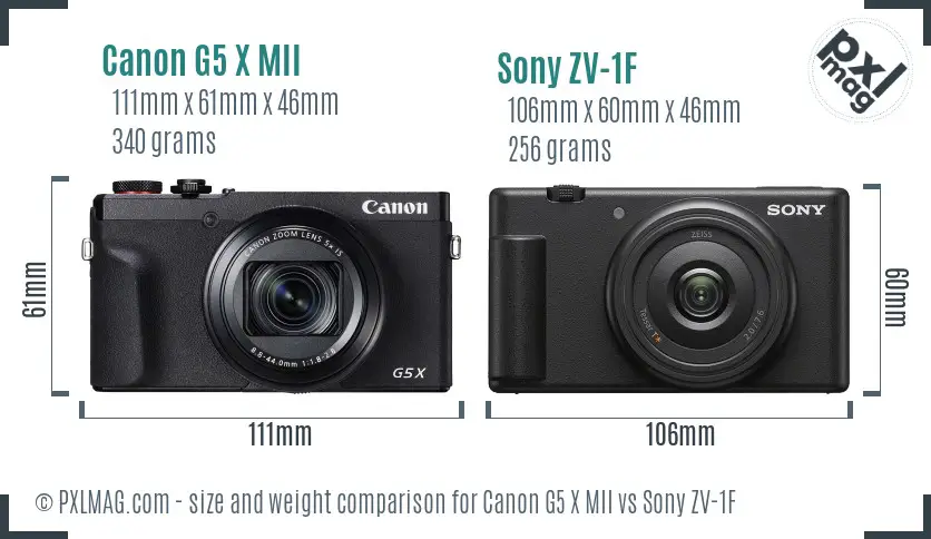 Canon G5 X MII vs Sony ZV-1F size comparison
