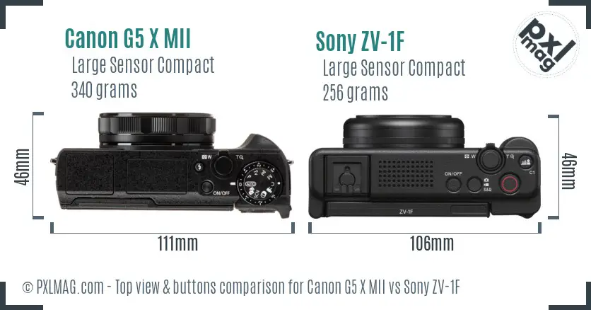 Canon G5 X MII vs Sony ZV-1F top view buttons comparison