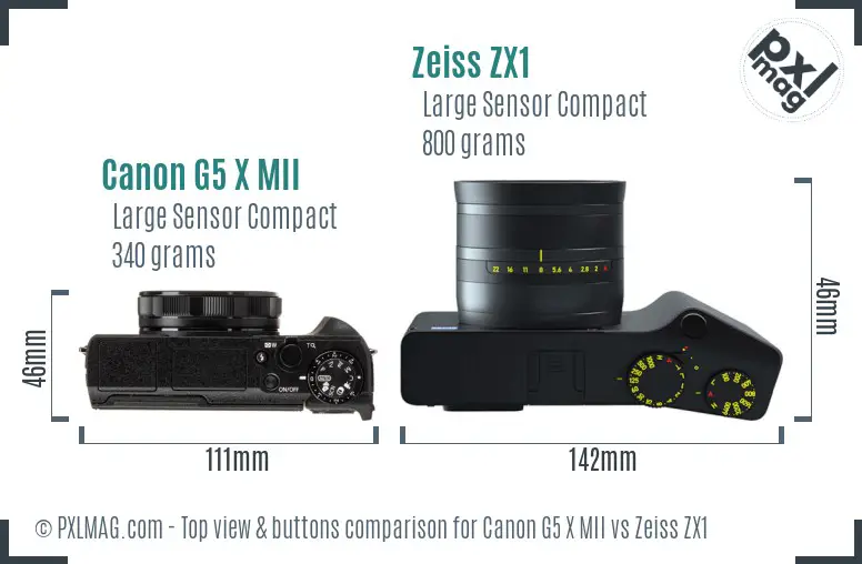 Canon G5 X MII vs Zeiss ZX1 top view buttons comparison