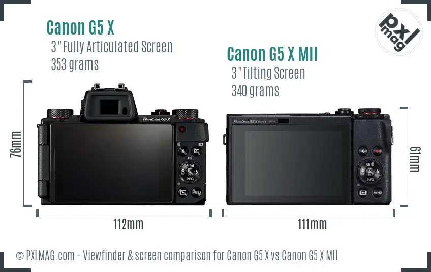 Canon G5 X vs Canon G5 X MII Screen and Viewfinder comparison