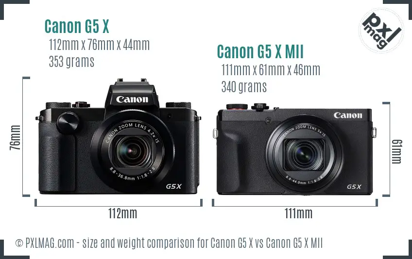 Canon G5 X vs Canon G5 X MII size comparison