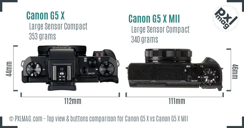 Canon G5 X vs Canon G5 X MII top view buttons comparison