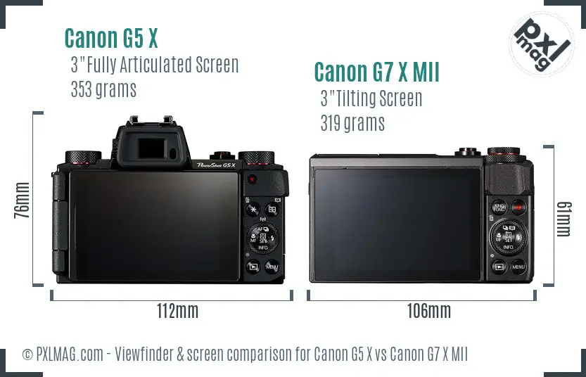 Canon G5 X vs Canon G7 X MII Screen and Viewfinder comparison