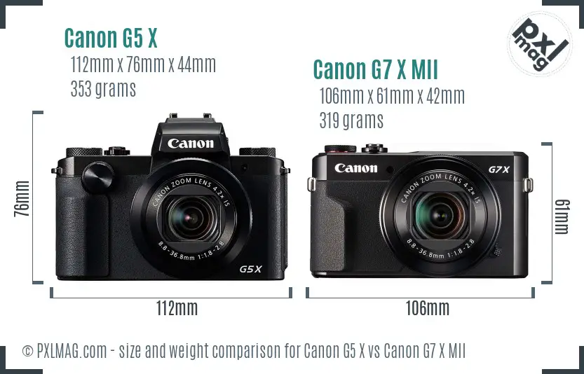 Canon G5 X vs Canon G7 X MII size comparison