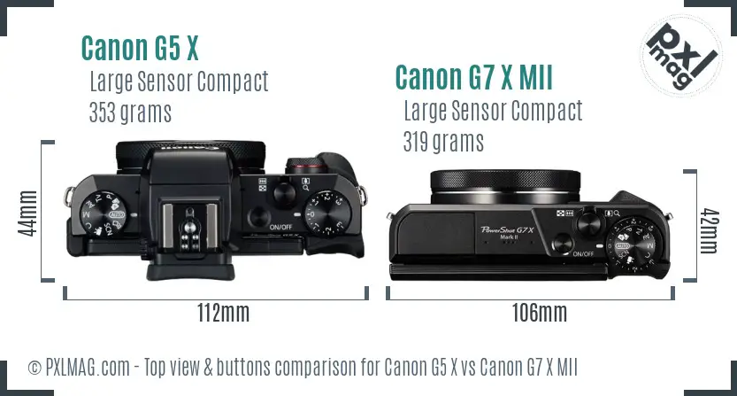 Canon G5 X vs Canon G7 X MII top view buttons comparison