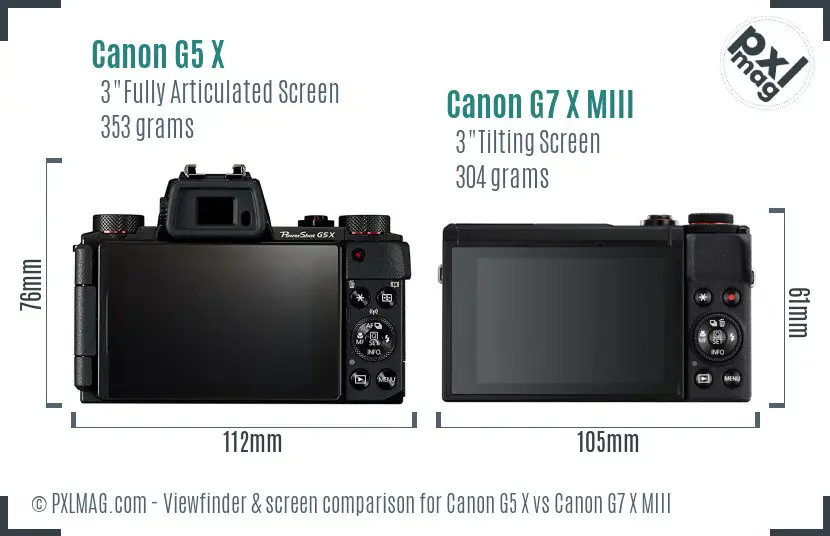 Canon G5 X vs Canon G7 X MIII Screen and Viewfinder comparison