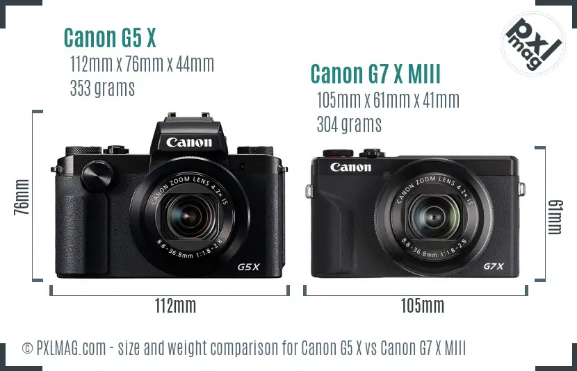 Canon G5 X vs Canon G7 X MIII size comparison