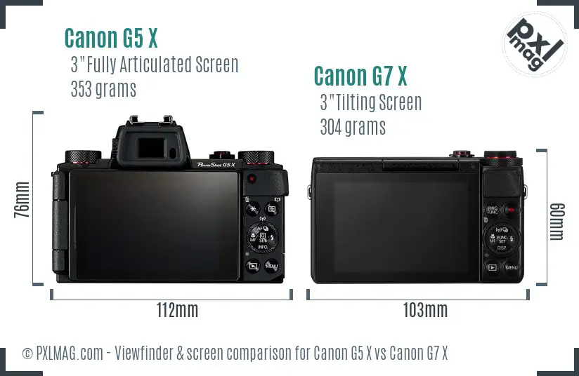 Canon G5 X vs Canon G7 X Screen and Viewfinder comparison