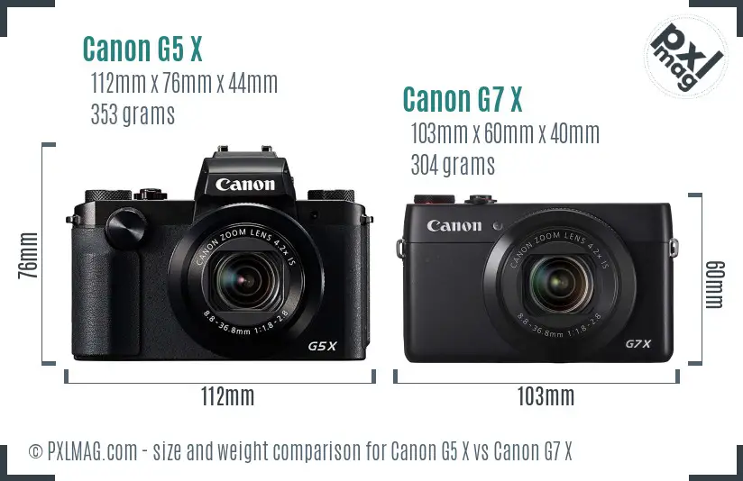 Canon G5 X vs Canon G7 X size comparison