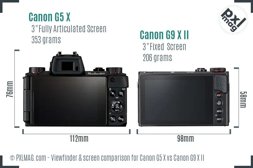 Canon G5 X vs Canon G9 X II Screen and Viewfinder comparison