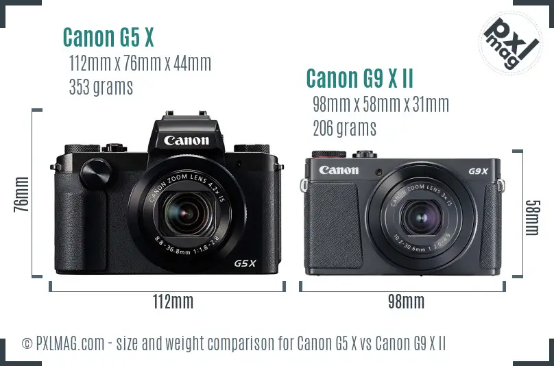 Canon G5 X vs Canon G9 X II size comparison