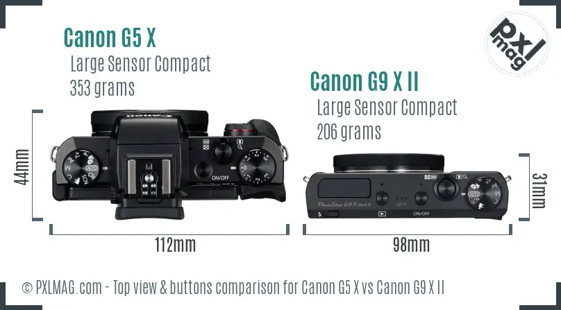 Canon G5 X vs Canon G9 X II top view buttons comparison
