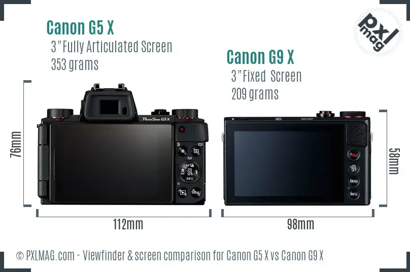 Canon G5 X vs Canon G9 X Screen and Viewfinder comparison