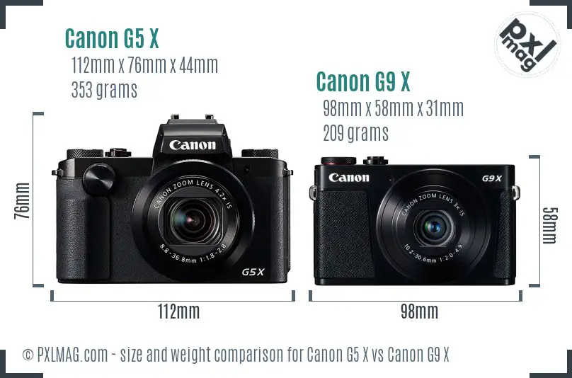 Canon G5 X vs Canon G9 X size comparison