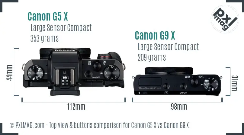 Canon G5 X vs Canon G9 X top view buttons comparison