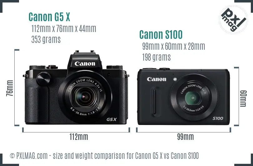 Canon G5 X vs Canon S100 size comparison
