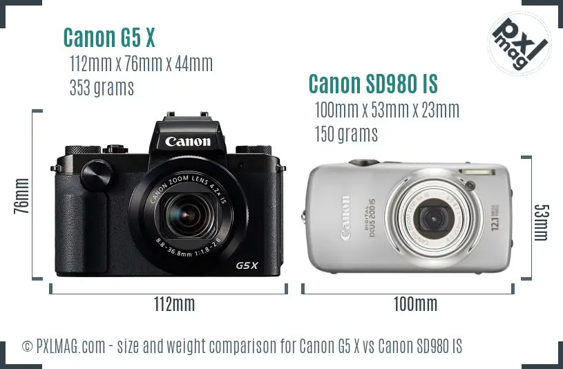 Canon G5 X vs Canon SD980 IS size comparison