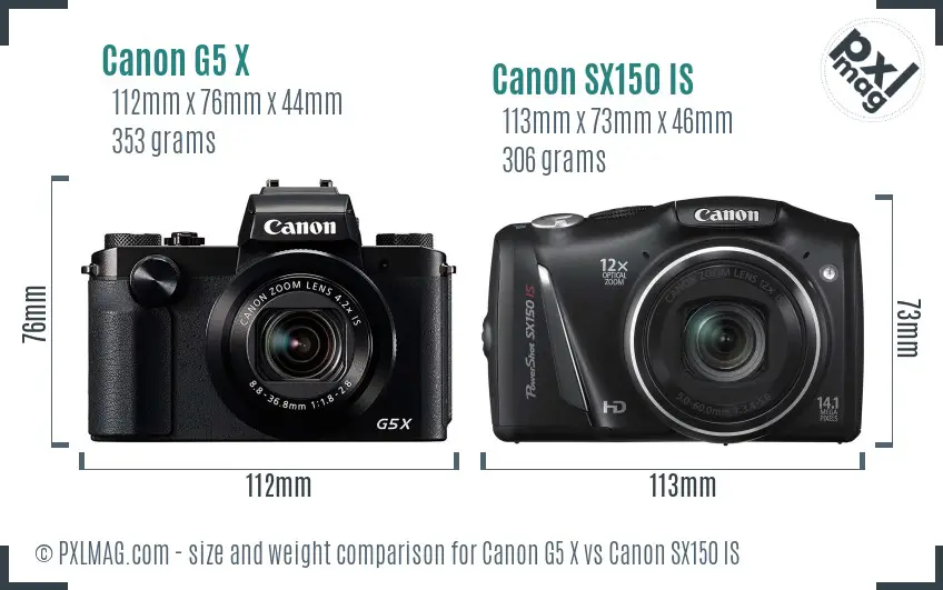 Canon G5 X vs Canon SX150 IS size comparison