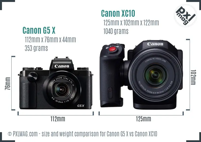 Canon G5 X vs Canon XC10 size comparison