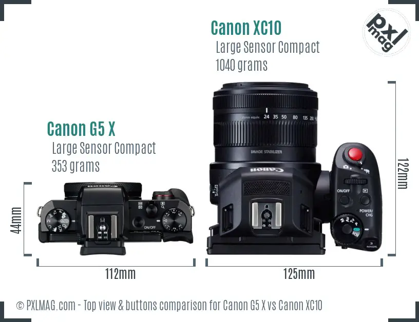 Canon G5 X vs Canon XC10 top view buttons comparison