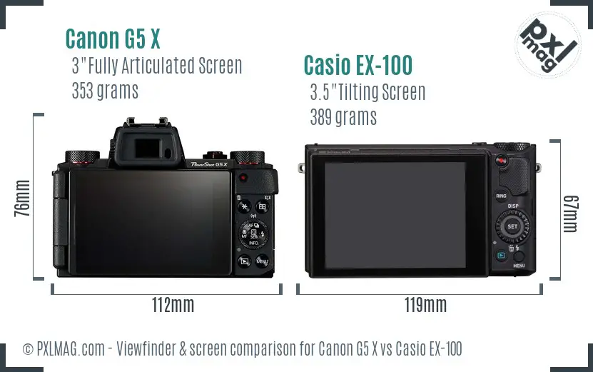 Canon G5 X vs Casio EX-100 Screen and Viewfinder comparison