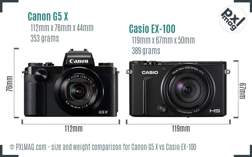 Canon G5 X vs Casio EX-100 size comparison