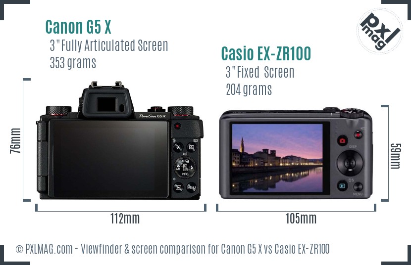 Canon G5 X vs Casio EX-ZR100 Screen and Viewfinder comparison