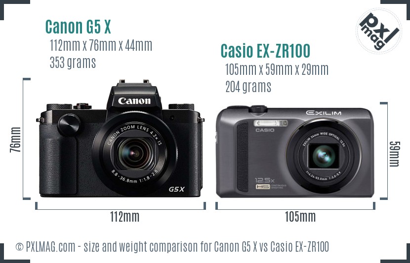 Canon G5 X vs Casio EX-ZR100 size comparison Canon G5 X vs Casio EX-ZR100 size comparison