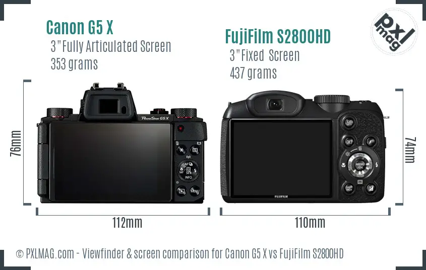 Canon G5 X vs FujiFilm S2800HD Screen and Viewfinder comparison