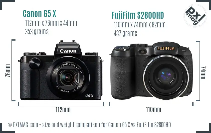 Canon G5 X vs FujiFilm S2800HD size comparison