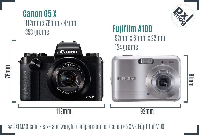Canon G5 X vs Fujifilm A100 size comparison