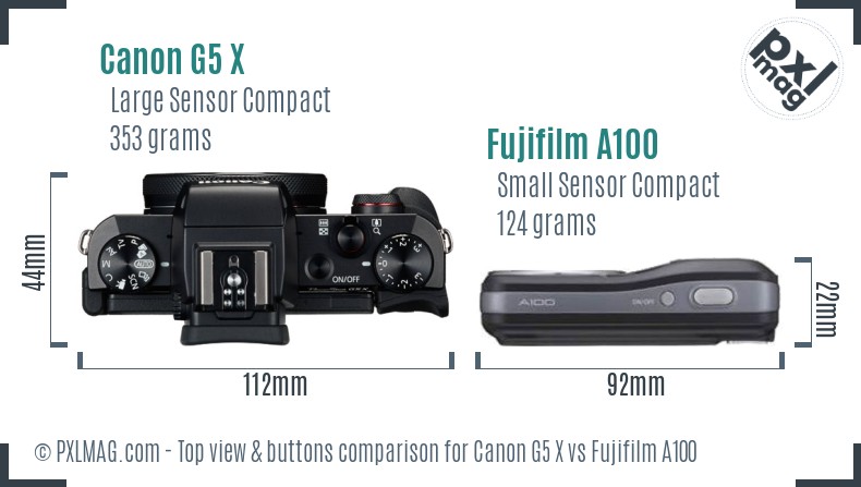 Canon G5 X vs Fujifilm A100 top view buttons comparison