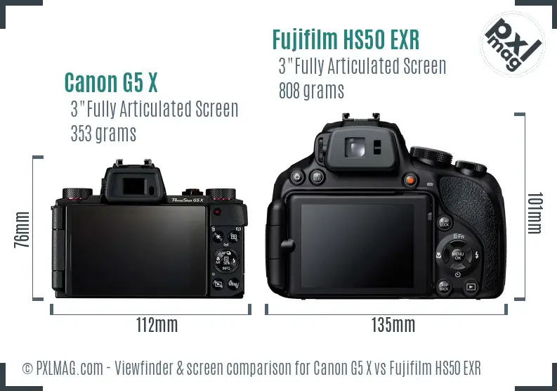 Canon G5 X vs Fujifilm HS50 EXR Screen and Viewfinder comparison