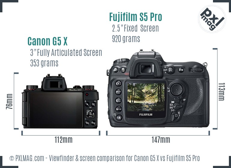 Canon G5 X vs Fujifilm S5 Pro Screen and Viewfinder comparison
