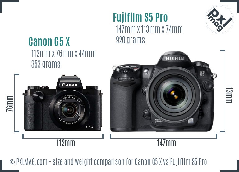 Canon G5 X vs Fujifilm S5 Pro size comparison