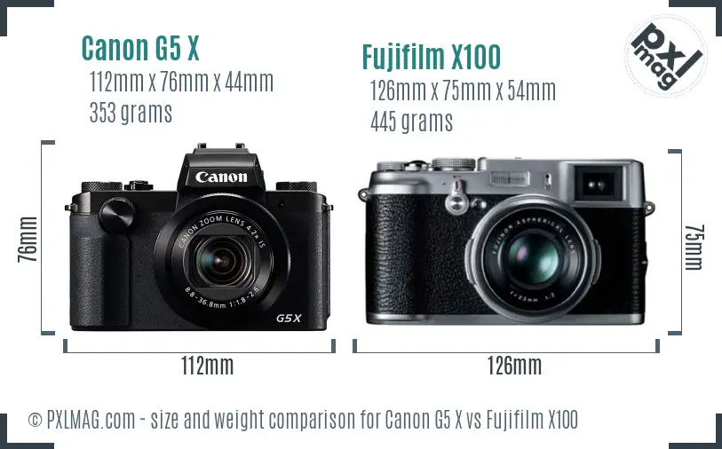 Canon G5 X vs Fujifilm X100 size comparison