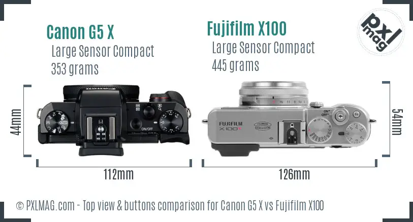 Canon G5 X vs Fujifilm X100 top view buttons comparison