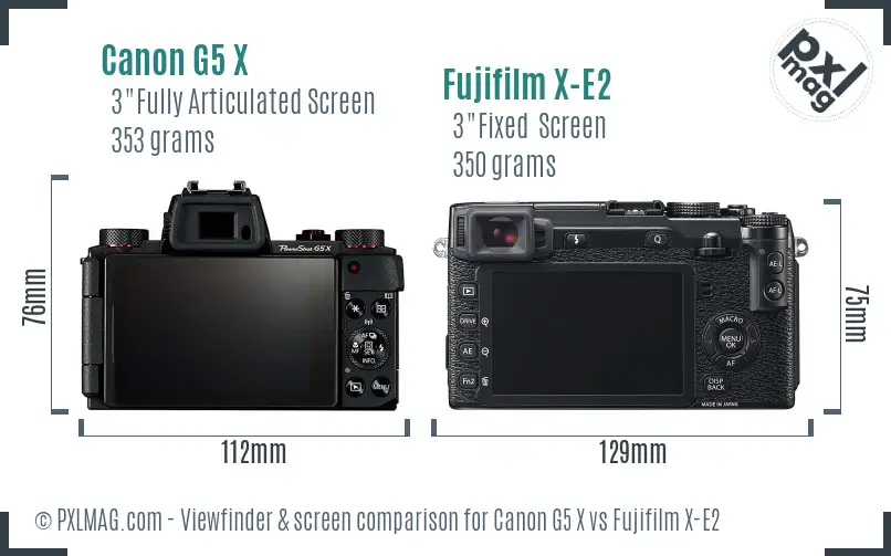 Canon G5 X vs Fujifilm X-E2 Screen and Viewfinder comparison