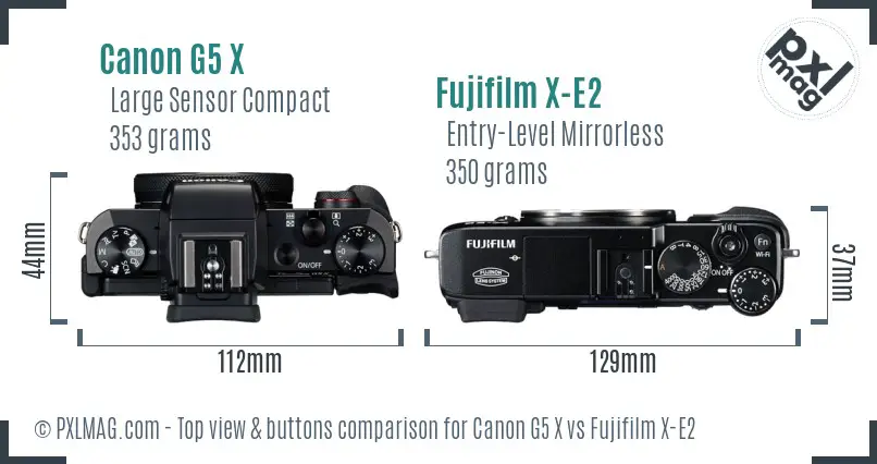 Canon G5 X vs Fujifilm X-E2 top view buttons comparison