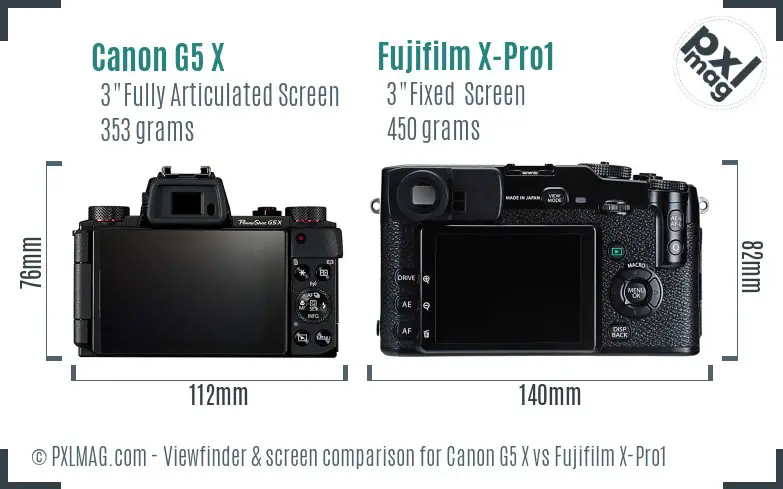 Canon G5 X vs Fujifilm X-Pro1 Screen and Viewfinder comparison