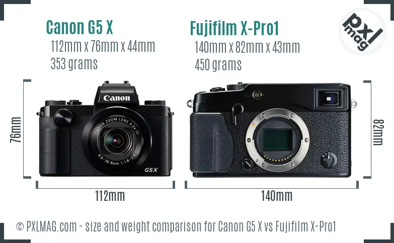 Canon G5 X vs Fujifilm X-Pro1 size comparison