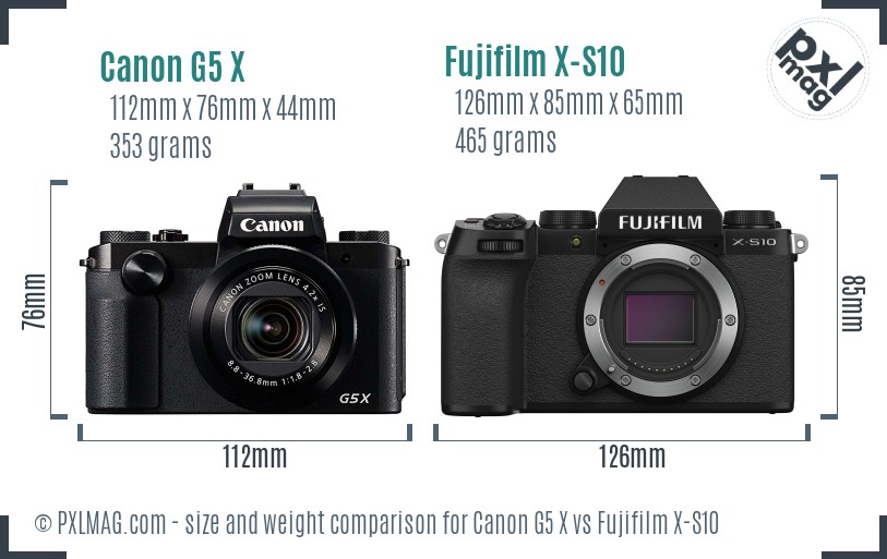 Canon G5 X vs Fujifilm X-S10 size comparison Canon G5 X vs Fujifilm X-S10 size comparison