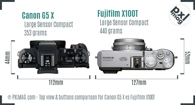 Canon G5 X vs Fujifilm X100T top view buttons comparison