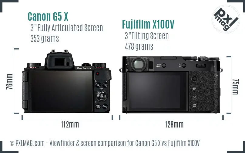 Canon G5 X vs Fujifilm X100V Screen and Viewfinder comparison